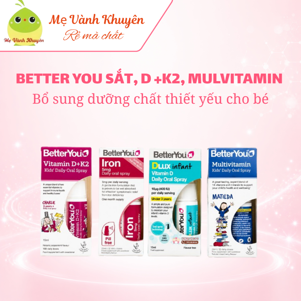 Vitamin tổng hợp,VitaminD, sắt, D3K2,dạng xịt Better You Daily Oral Spray dành cho trẻ em, UK(15ml)