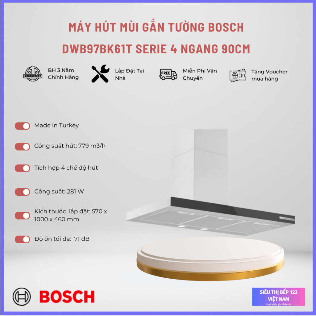 Máy hút mùi dạng chữ T Bosch DWB97BK61T - Series 4 (90cm)