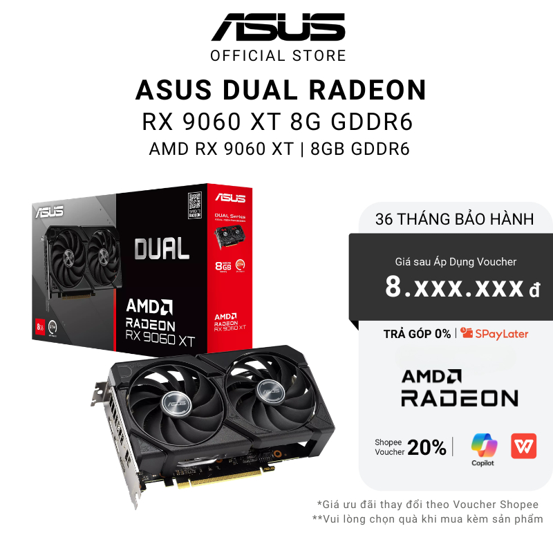 Card Màn hình Asus DUAL RX 9060 XT 8GB (DUAL-RX9060XT-8G) Chính Hãng 3 Năm Bảo Hành
