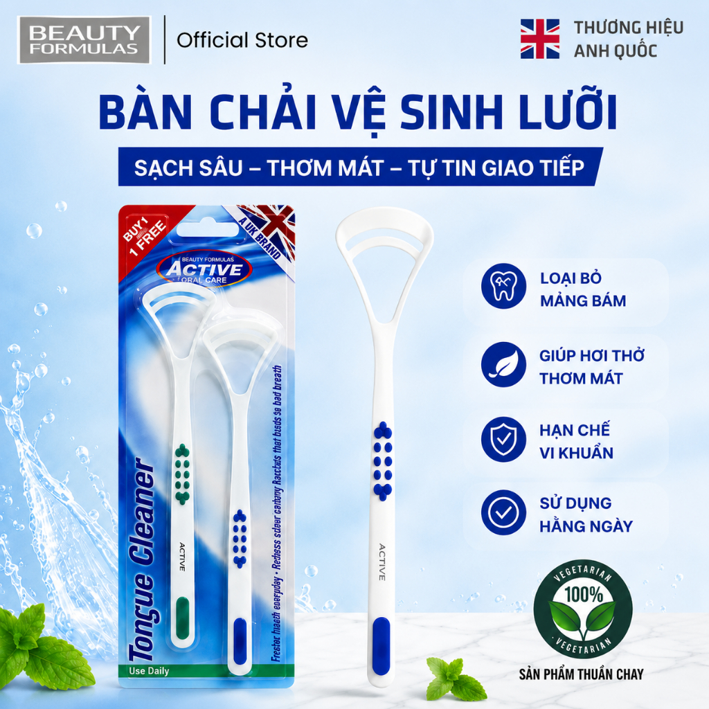 Dụng Cụ Cạo Lưỡi, Vệ Sinh Lưỡi BEAUTY FORMULAS, Loại Bỏ Hôi Miệng,Chăm Sóc…