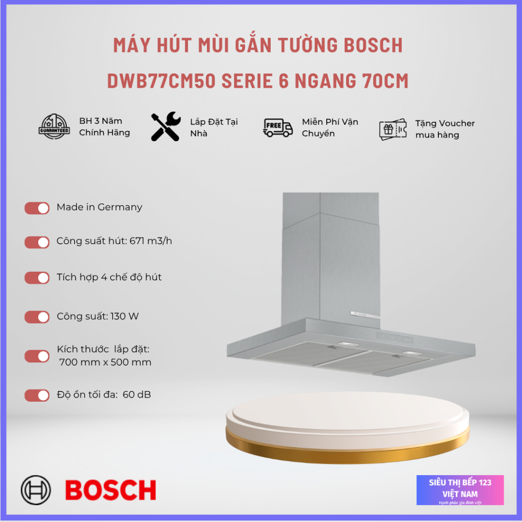 MÁY HÚT MÙI GẮN TƯỜNG BOSCH DWB77CM50 SERIE 6 NGANG 70CM