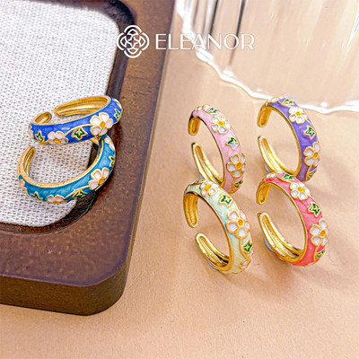 Nhẫn nữ Eleanor Accessories họa tiết hoa nhí tráng men màu pastel phụ kiện trang sức 12077
