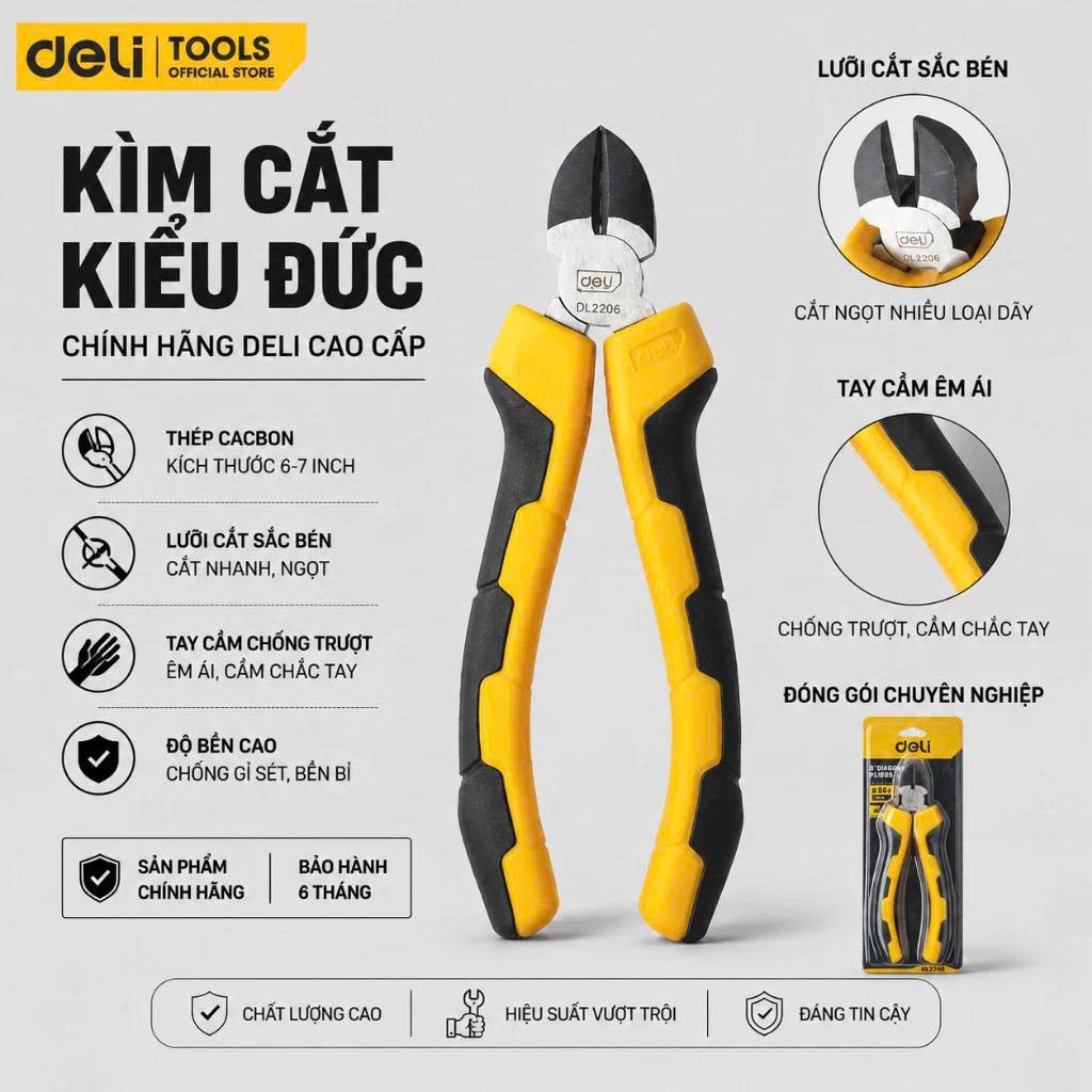 Kìm Cắt Deli chính hãng Cao Cấp - Kìm Cắt Dây Điện, Dây Đồng, Dây Thép Mềm Chính Hãng SGTOOLS