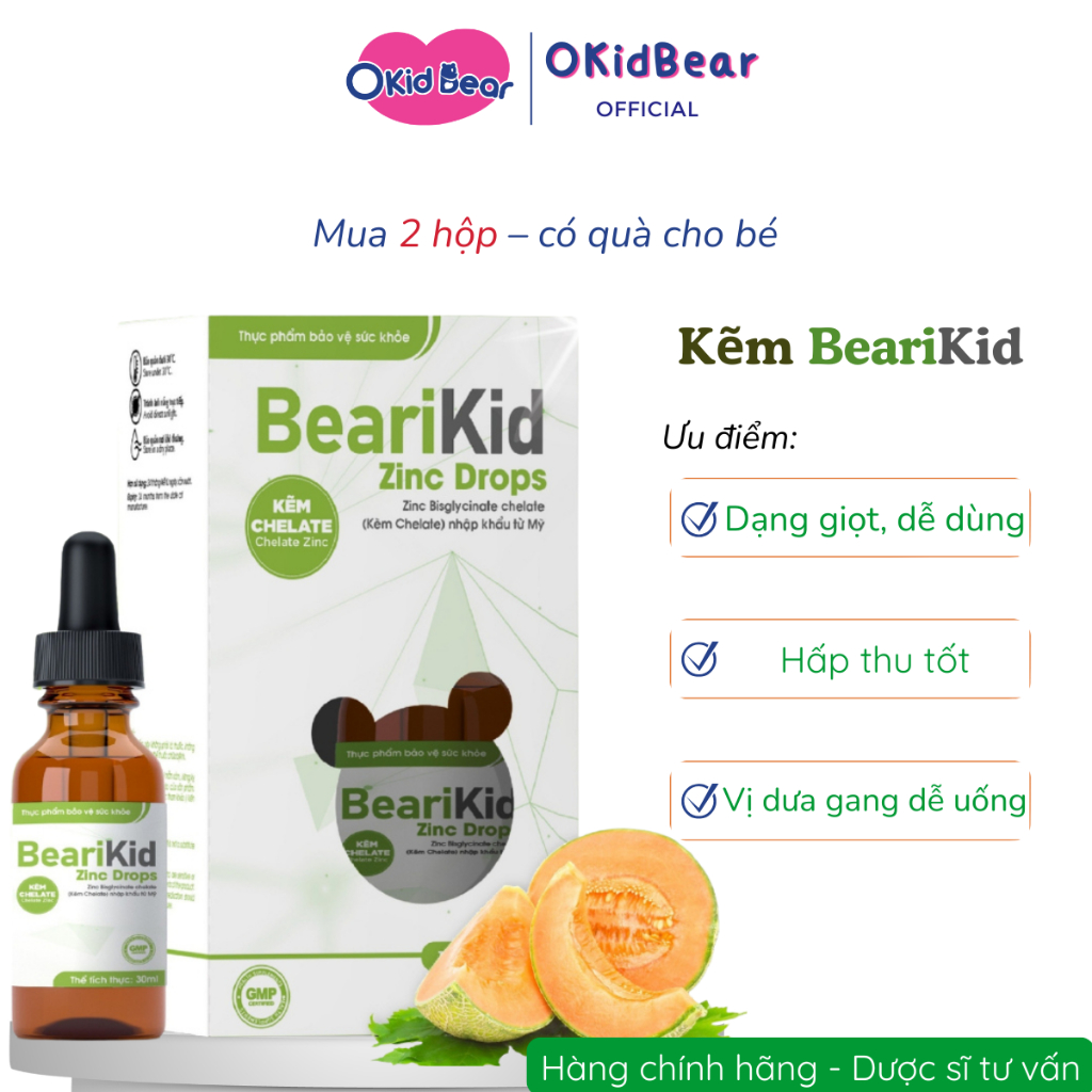 Kẽm BearKid Zinc Drops, Kẽm Zeambi dạng nhỏ giọt, chai 30ml