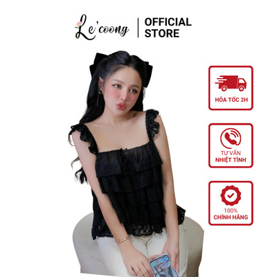 Áo Thiết Kế Ren Xếp Tầng LECOONG A36 Áo Đẹp Màu Be Đen Đính Nơ Mùa Hè