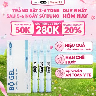 [GIÁ 242K TẠI LIVE SHOP] Bộ 3 bút gel làm trắng răng Smilee, làm trắng răng bật 2-6 tone tại nhà an toàn hạn chế ê buốt