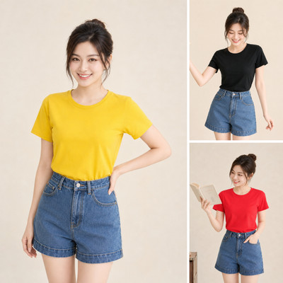 Áo phông nữ dáng vừa NA01 màu trơn chất liệu thun cotton Loza G0168
