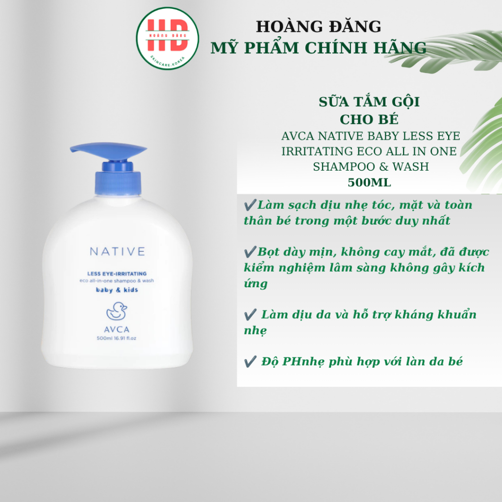 Sữa tắm gội cho bé Avca Native Baby Less Eye Irritating Eco All in one Shampoo & Wash 500ml