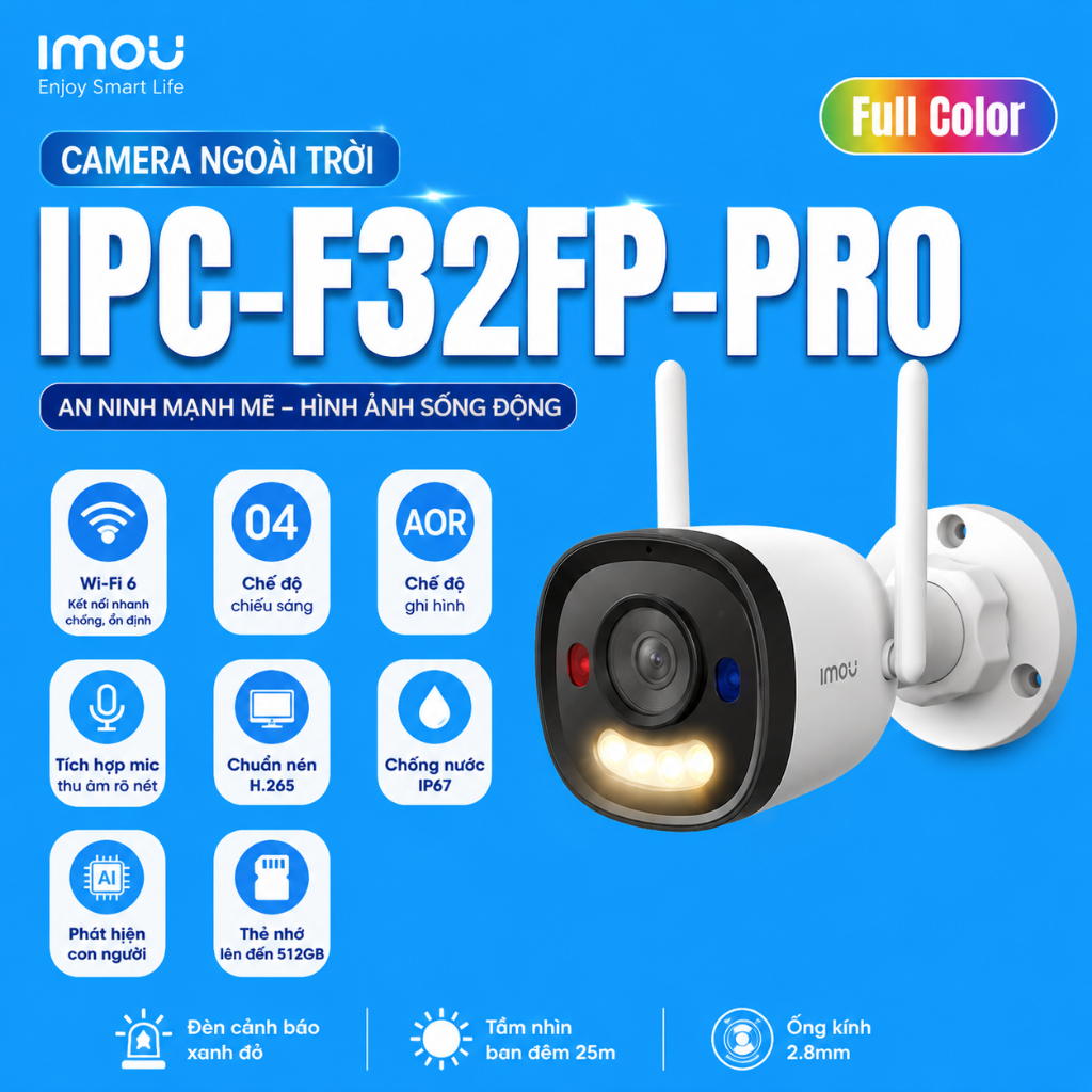 (TẶNG HKT)Camera Ngoài Trời IMOU F32FP/F32FP PRO 3MP WiFi Hình Ảnh Sắc Nét Ban Đêm Có Màu