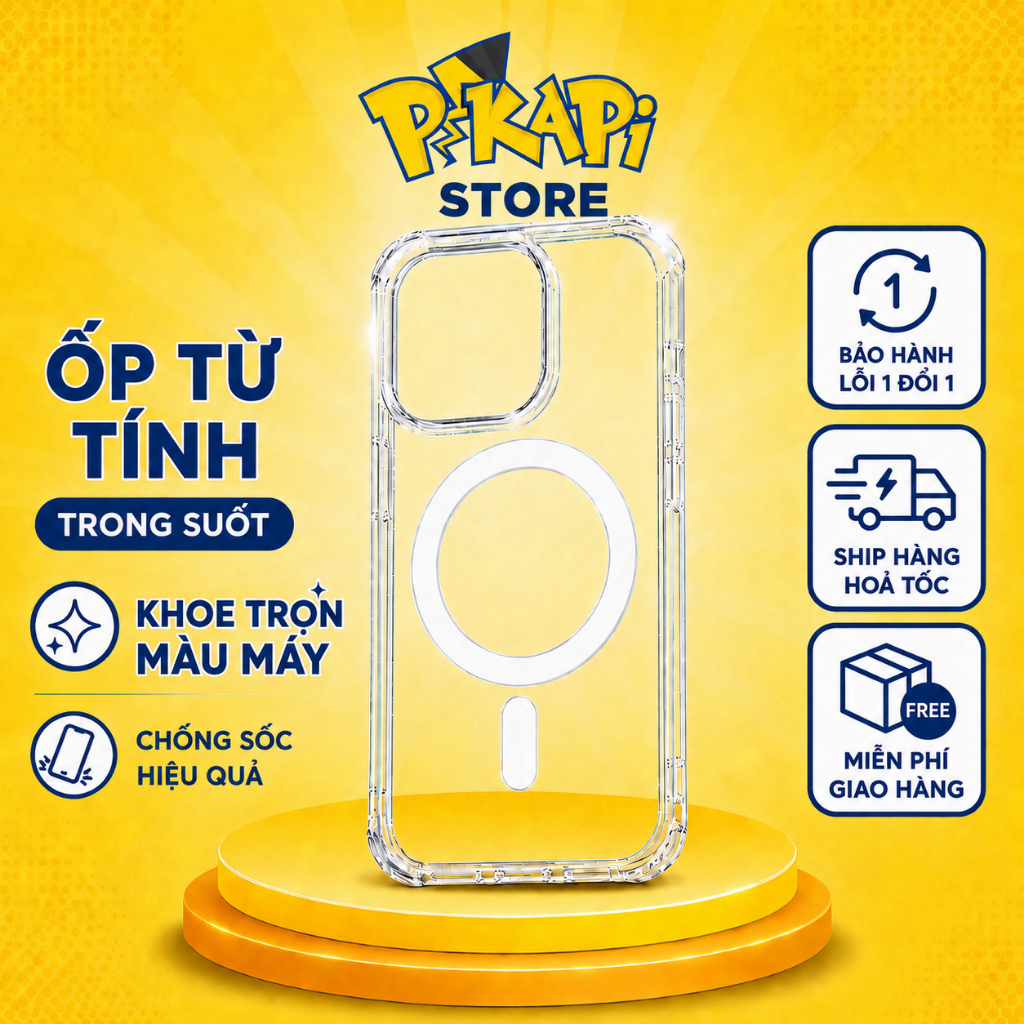 Ốp lưng dành cho iPhone hít nam châm TỪ TÍNH, siêu trong suốt, mặt lưng nhựa cứng, viền silicon chốn