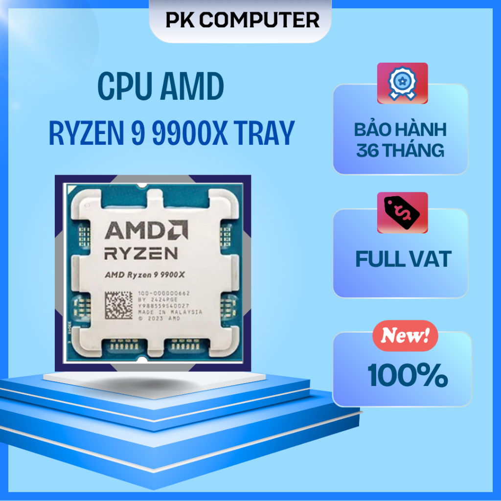 CPU AMD Ryzen 9 9900X Tray Chính Hãng (4.4 GHz Boost 5.6 GHz | 12 Cores / 24 Threads | 64 MB Cache) 