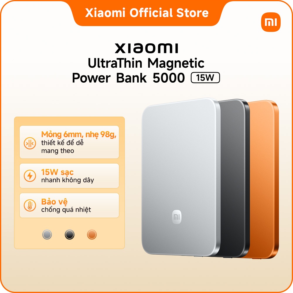 Sạc dự phòng Xiaomi UltraThin Magnetic Power Bank 5000 15W | Bảo vệ sạc quá mức | Bảo vệ chống quá n