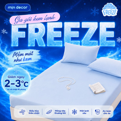 Bộ Ga Gối Kem Lạnh Freeze Mịn Decor, Bộ 3 Món Ga Giường Băng Lạnh, Mát Lạnh, Chống Nóng Lưng