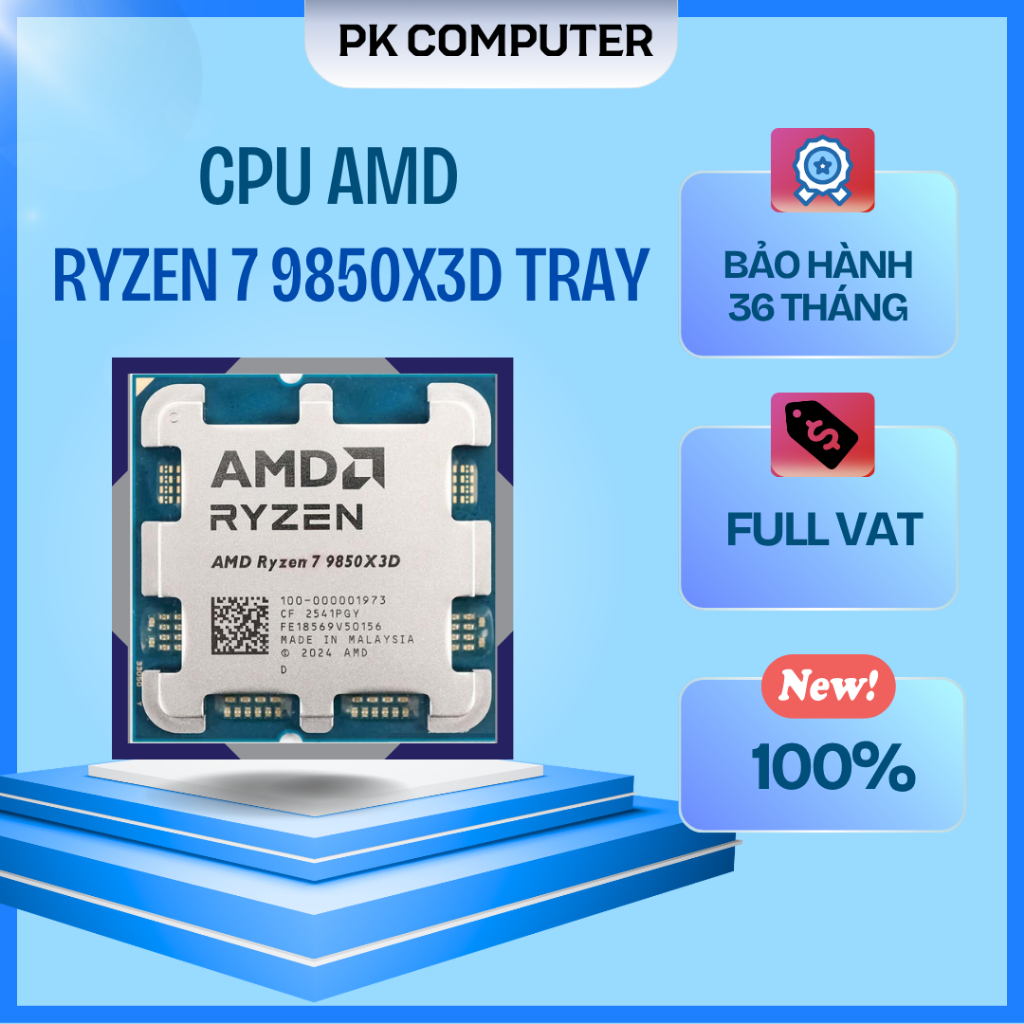 1/2  CPU AMD Ryzen 7 9850X3D (8 Nhân 16 Luồng | 5.6GHz | 96MB Cache L3 | AM5) ( Tray ) ( Full VAT )