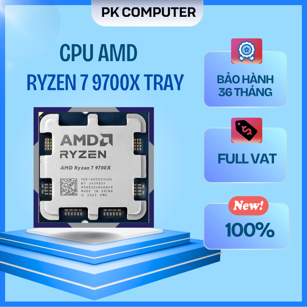CPU AMD Ryzen 7 9700X (3.8 GHz Upto 5.8GHz / 40MB / 8 Cores, 16 Threads / 65W / Socket AM5) ( Tray )