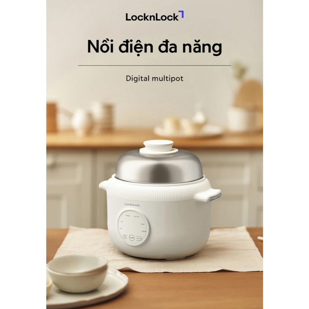 Nồi Lẩu Điện Mini LocknLock Digital Multipot EJP186IVY 1.6L Có Hẹn Giờ