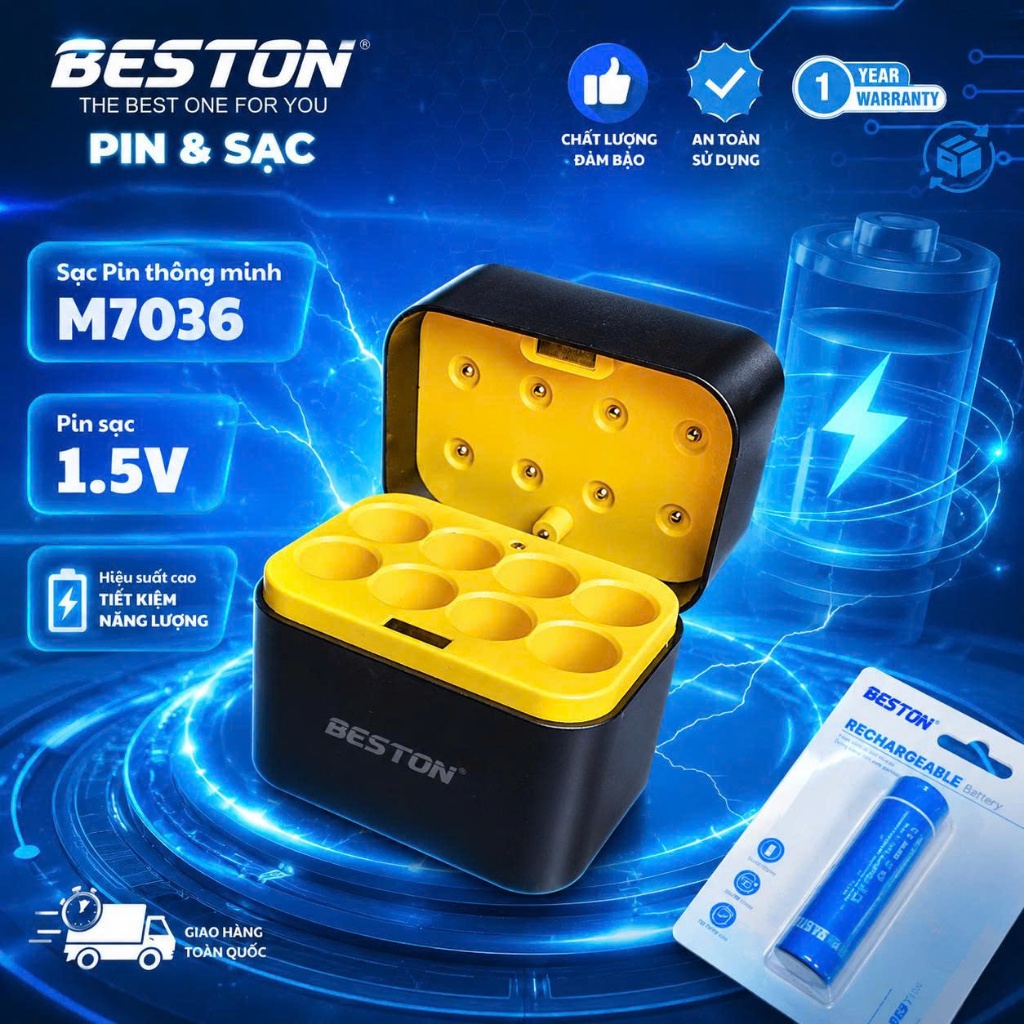 Hộp sạc pin M7036 thương hiệu Beston hỗ trợ sạc cho pin 2A 1.5V, tiện lợi mang theo du lịch