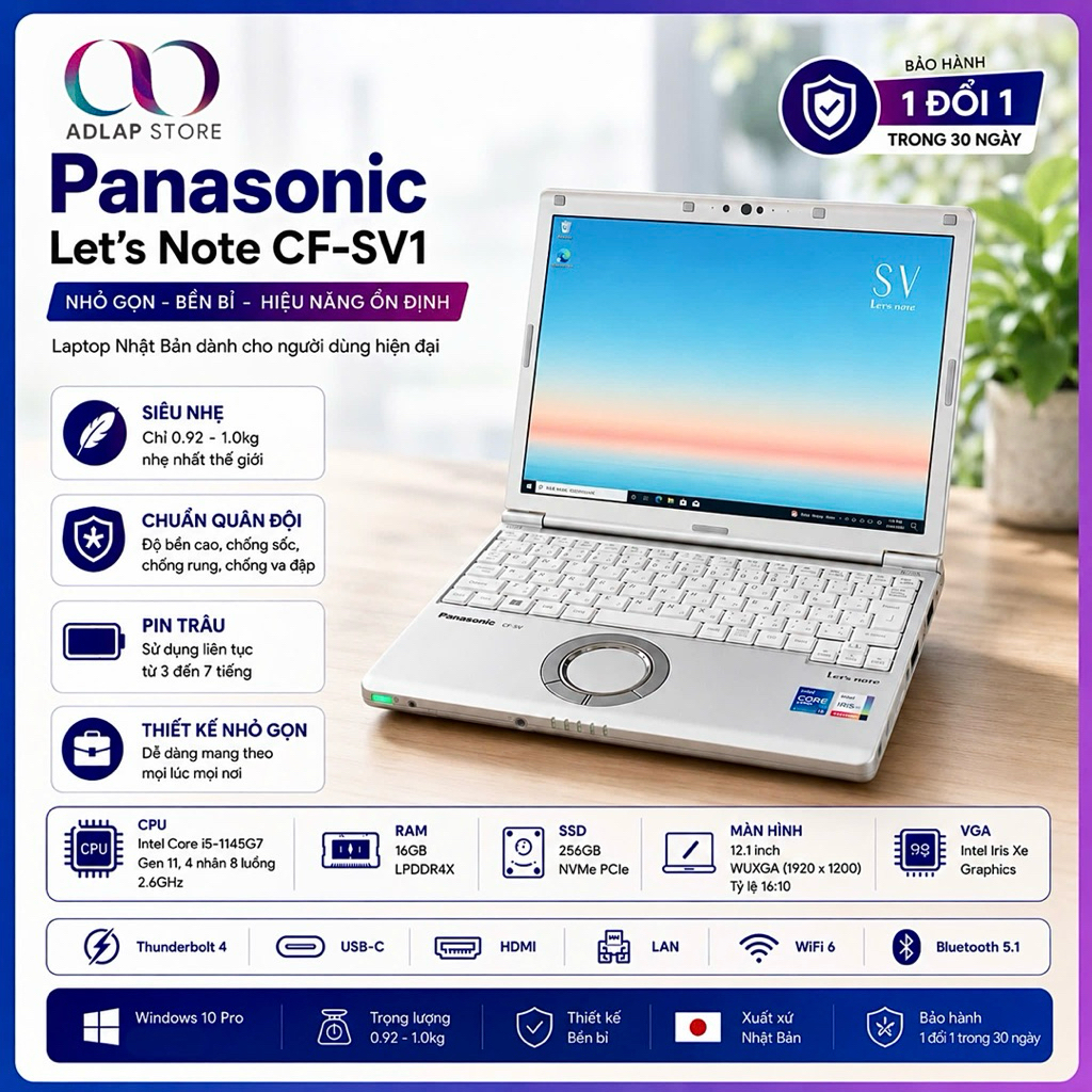 Panasonic Let's Note CF-SV1 Core i5-1145G7 Gen 11, RAM 16GB mạnh hơn SZ6 XZ6