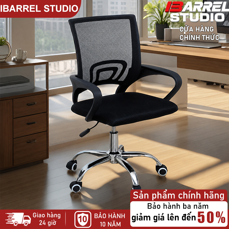 Ghế xoay văn phòng Thiết kế cong chống mỏi Tựa lưng lưới thoáng khí Chân thép chịu lực tốt