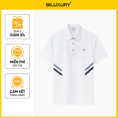 Áo Polo Nam Trắng Thiết Kế Hoạ Tiết 1APCH625TRK Biluxury Form Casual Cao Cấp Kháng Khuẩn Bền Màu