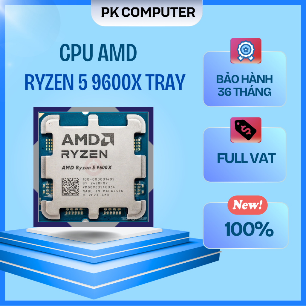 CPU AMD Ryzen 5 9600X - TRAY (3.9 GHz Boost 5.4 GHz | 6 nhân/ 12 luồng | 32 MB Cache) ( Tray ) ( Ful