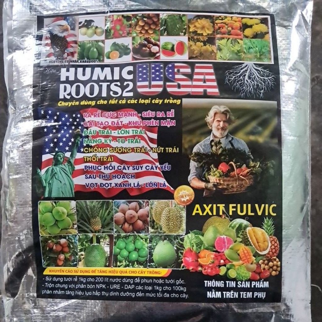 Phân bón Humic USA Root 2 bao bạc 10kg Kim Phú