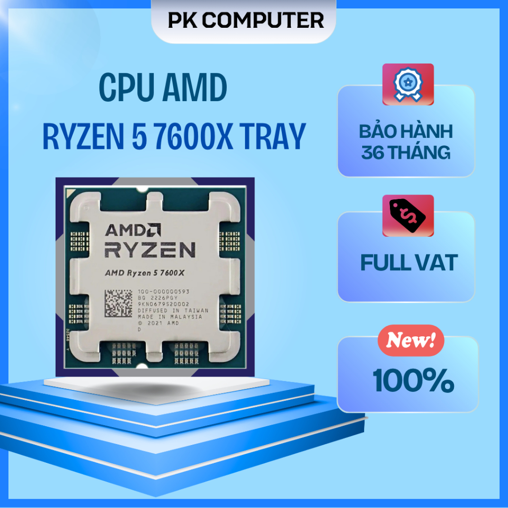 CPU AMD Ryzen 5 7600X (4.7 Ghz Up To5.3Ghz / 38MB / 6 Cores, 12 Threads /AM5 ) ( Tray ) ( Full VAT )
