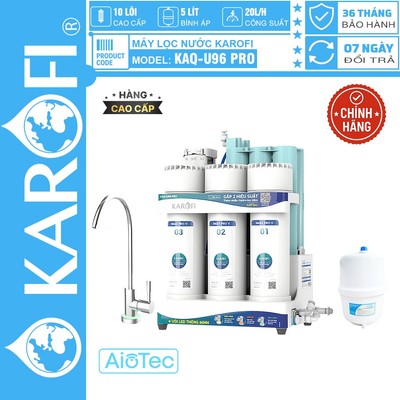 Máy Lọc Nước RO Karofi KAQ-U96 Pro 10 Lõi Smax HP 6.2 Ion, Vòi LED, Giám Sát Từ Xa, BH 36 Tháng