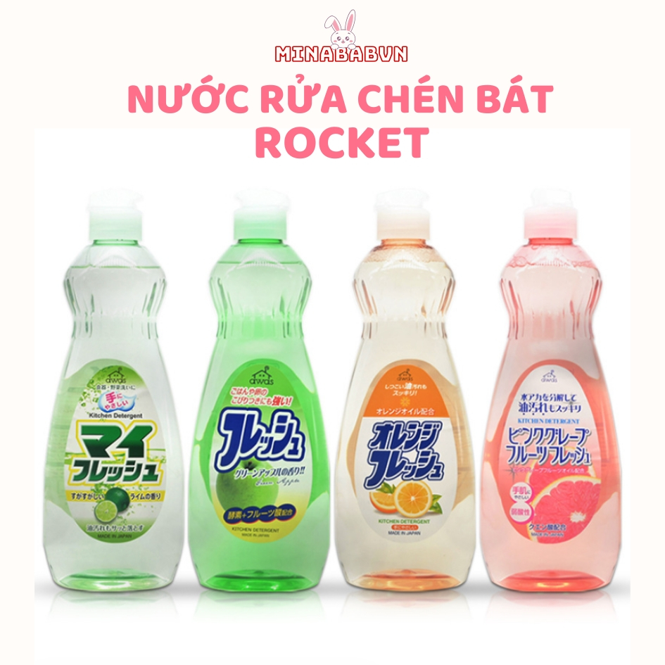 Nước rửa chén bát rau củ quả cho bé, Nước rửa chén bát Rocket hàng nội Địa Nhật Bản chai 600ml