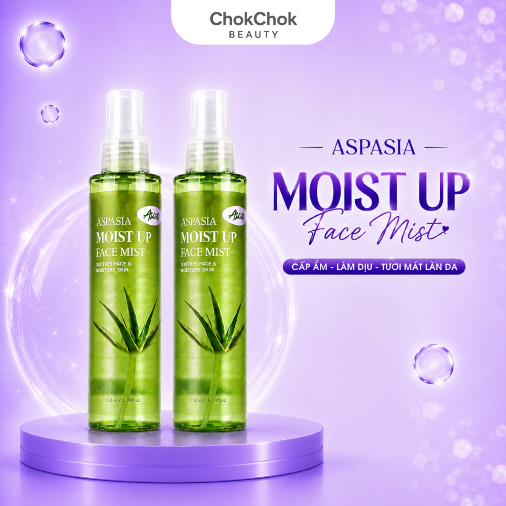 [ASPASIA - COMBO 2 CHAI] Xịt Khoáng Nha Đam Aspasia Moist Up Face Mist 150ml - Cấp Ẩm, Làm Dịu - HÀN