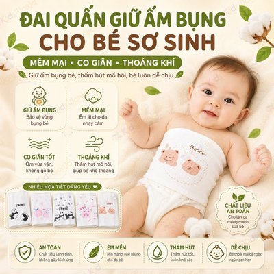 Đai quấn giữ ấm bụng cho bé sơ sinh, khăn quấn bụng cotton co giãn mềm mại, thoáng khí KidsWorld