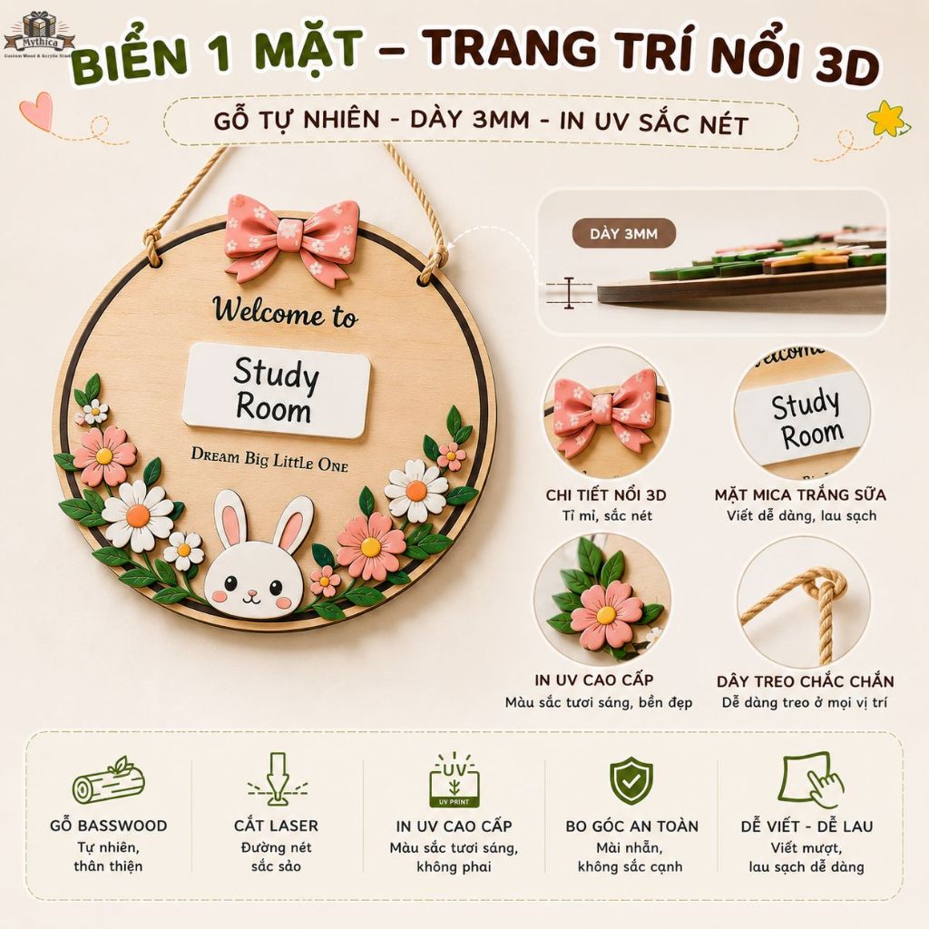 Bảng treo cửa phòng bé viết xóa kèm bút — ảnh listing minh họa