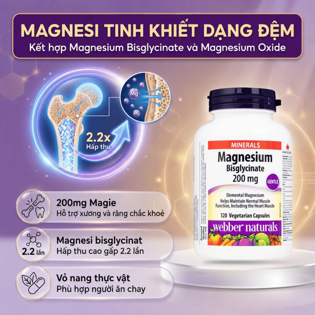 MAGIE WEBBER 120 VIÊN – WEBBER NATURALS MAGNESIUM BISGLYCINATE CANADA