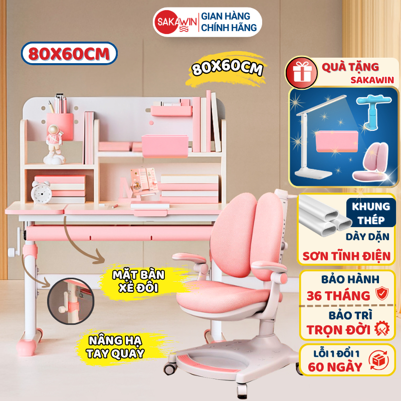 Bộ bàn học chống gù Sakawin S80 Nâng nghiêng mặt bàn linh hoạt Size 80 Nâng hạ tay quay Phù hợp cho 