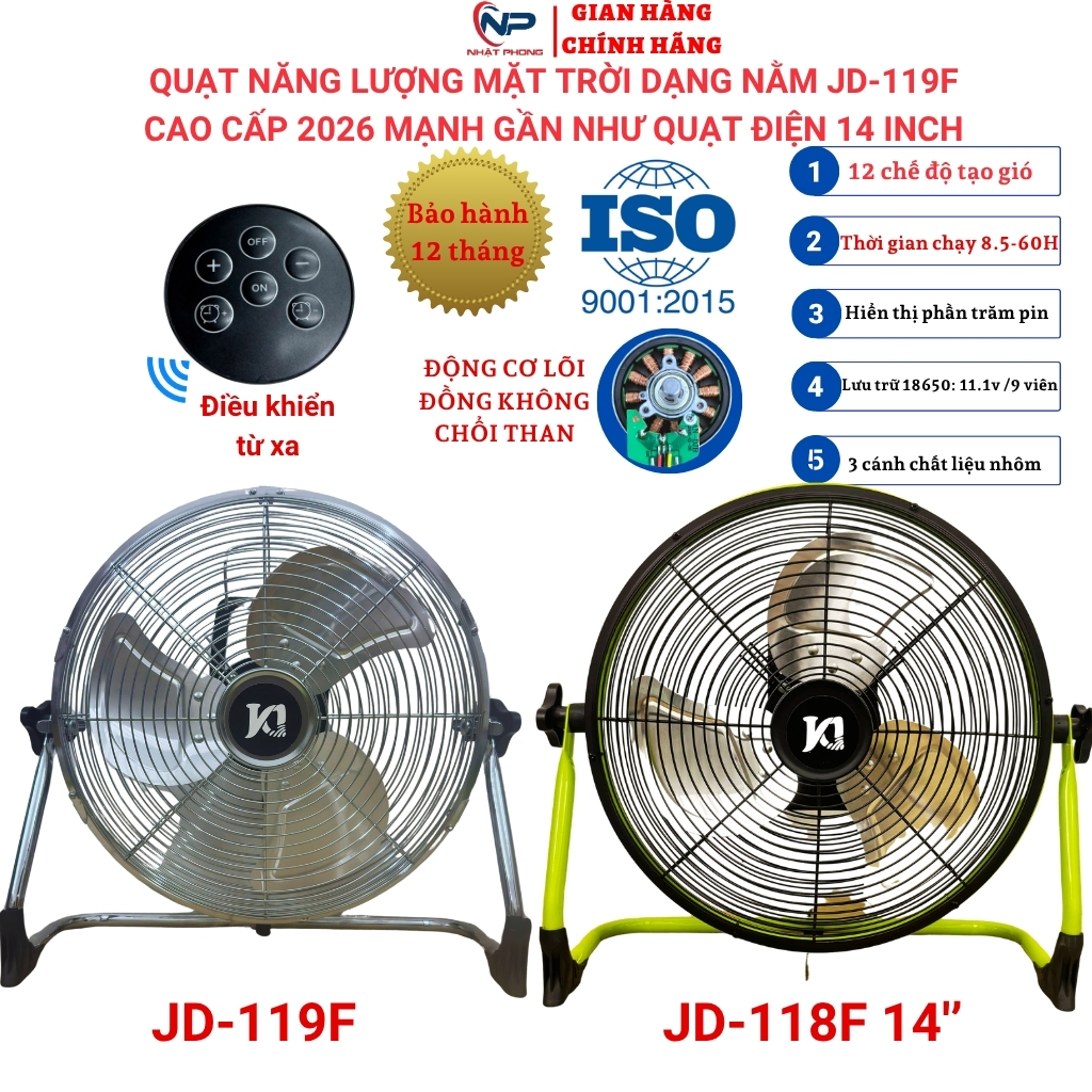 Quạt năng lượng mặt trời, quạt sạc tích điện dạng nằm chân quỳ SHOP NHẬT PHONG  có 3 cánh kim loại,1