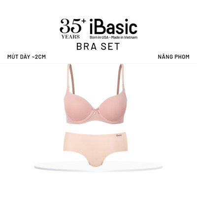 [MUA ÁO TẶNG QUẦN] Bộ đồ lót nữ iBasic áo ngực có gọng mút vừa và quần không đường may lưng vừa BRAW130+V119
