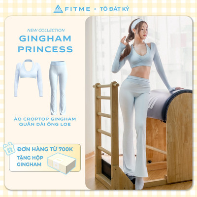Bộ đồ tập gym pilates yoga nữ Fitme SL áo croptop Starlet xanh pastel phối quần ống loe Divine co giãn thoải mái