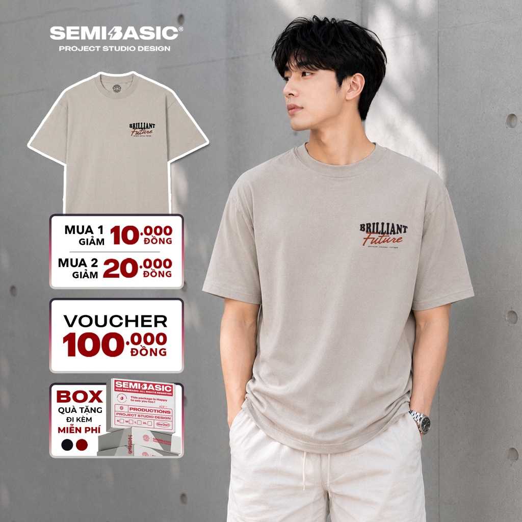 [NEW COLOR] Áo thun oversize unisex Semibasic Brilliant Future / Warm White - Greige | BigBuy360 - bigbuy360.vn