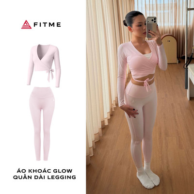 Bộ đồ tập Yoga Pilates Fitme áo khoác Glow hồng pastel kết hợp quần legging hồng pastel mềm mại thoáng khí