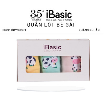 Hộp combo 3 quần lót bé gái iBasic cotton USA kháng khuẩn phom boyshort hoạ tiết PANG020
