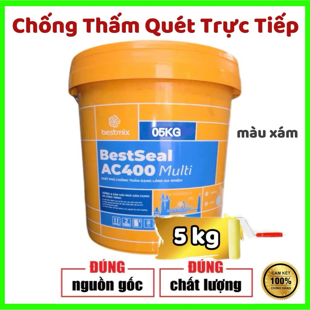 CHỐNG Thấm BestSeal AC400 màu xám ( thùng 5 ký) chuyên dùng chống  thấm quyét trực tiếp cho sàn, Tườ
