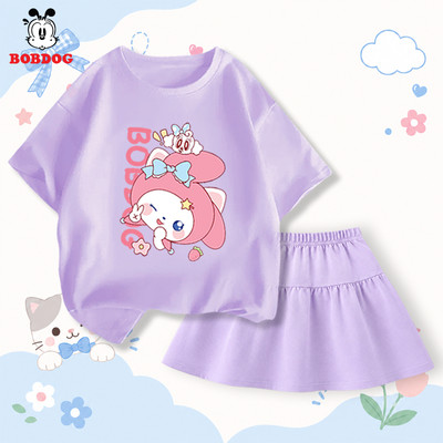 Set váy bé gái BOBDOG, chân váy xòe ngắn, áo phông vải cotton co giãn mỏng mát in hình thỏ my melody cho bé C+CV-KS20