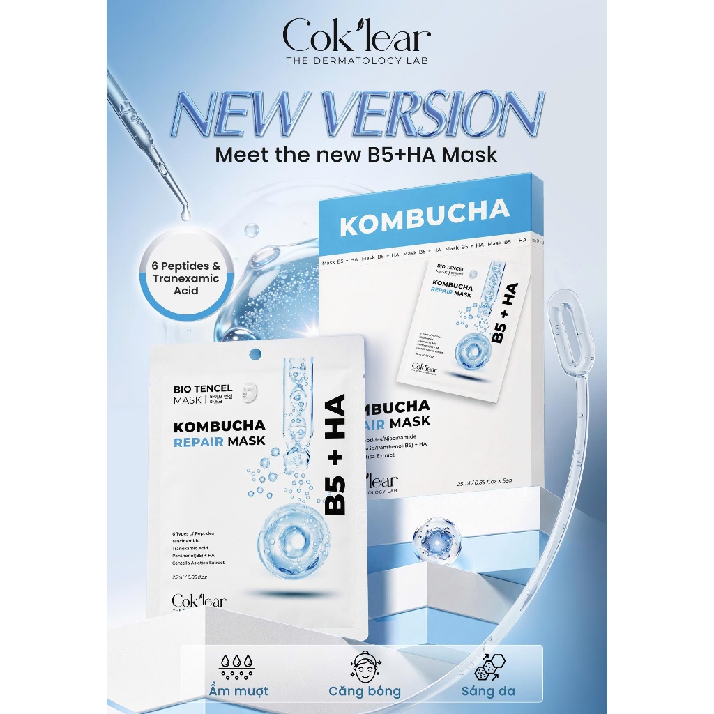 1 hộp Cok'lear B5 HA Kombucha Repair Mask Phục Hồi & Dưỡng Ẩm
