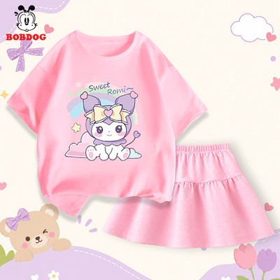 Set váy cho bé gái BOBDOG, áo thun kèm chân váy chất vải cotton mềm mát in hình kuromi cute cho bé C+CV-KS18