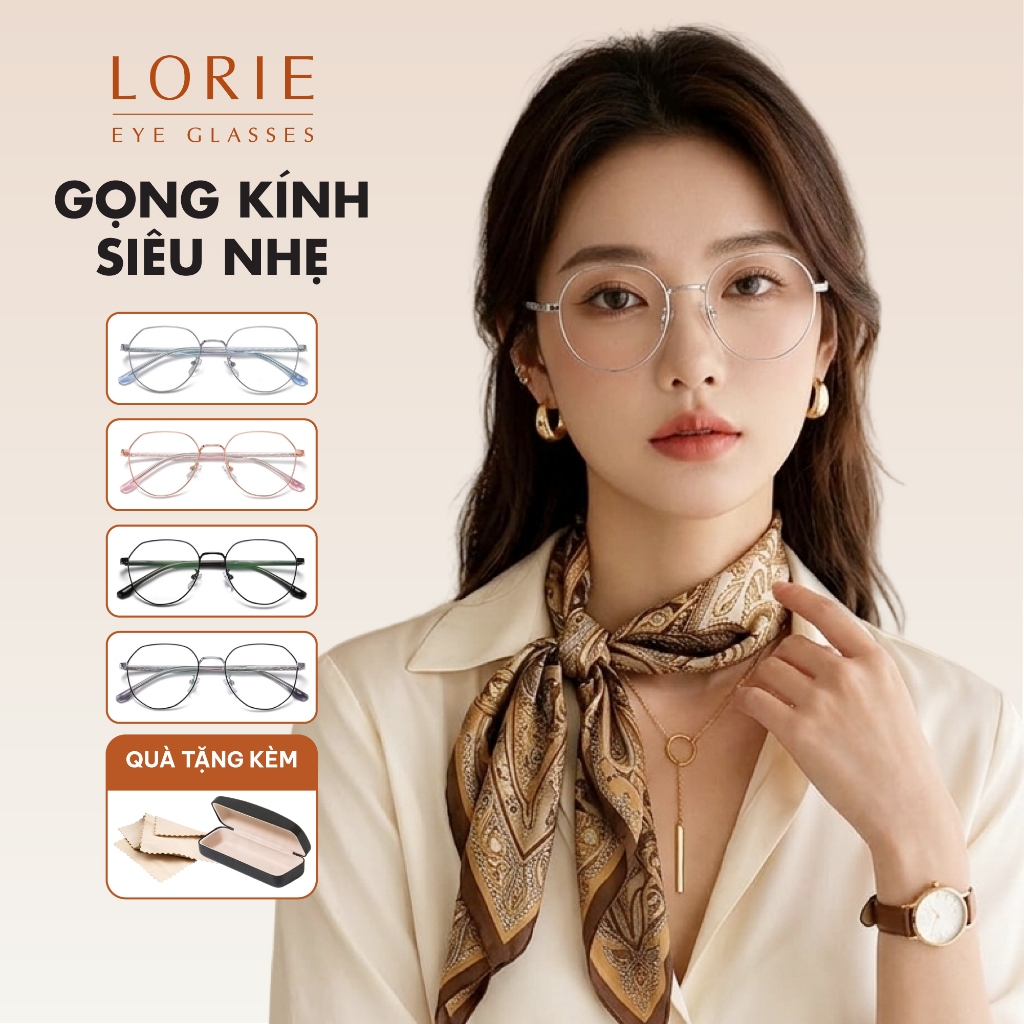 Kính cận LORIE, gọng kính kim loại điểm nhấn càng kính, trẻ trung phù hợp nhiều kiểu mặt - L116