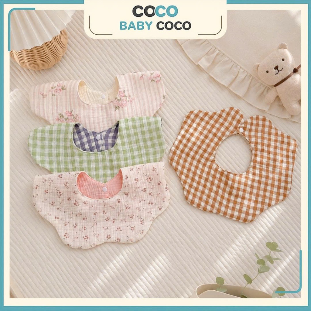 Yếm hoa muslin cho bé gái bé trai độ chất liệu muslin cao cấp an toàn cho bé