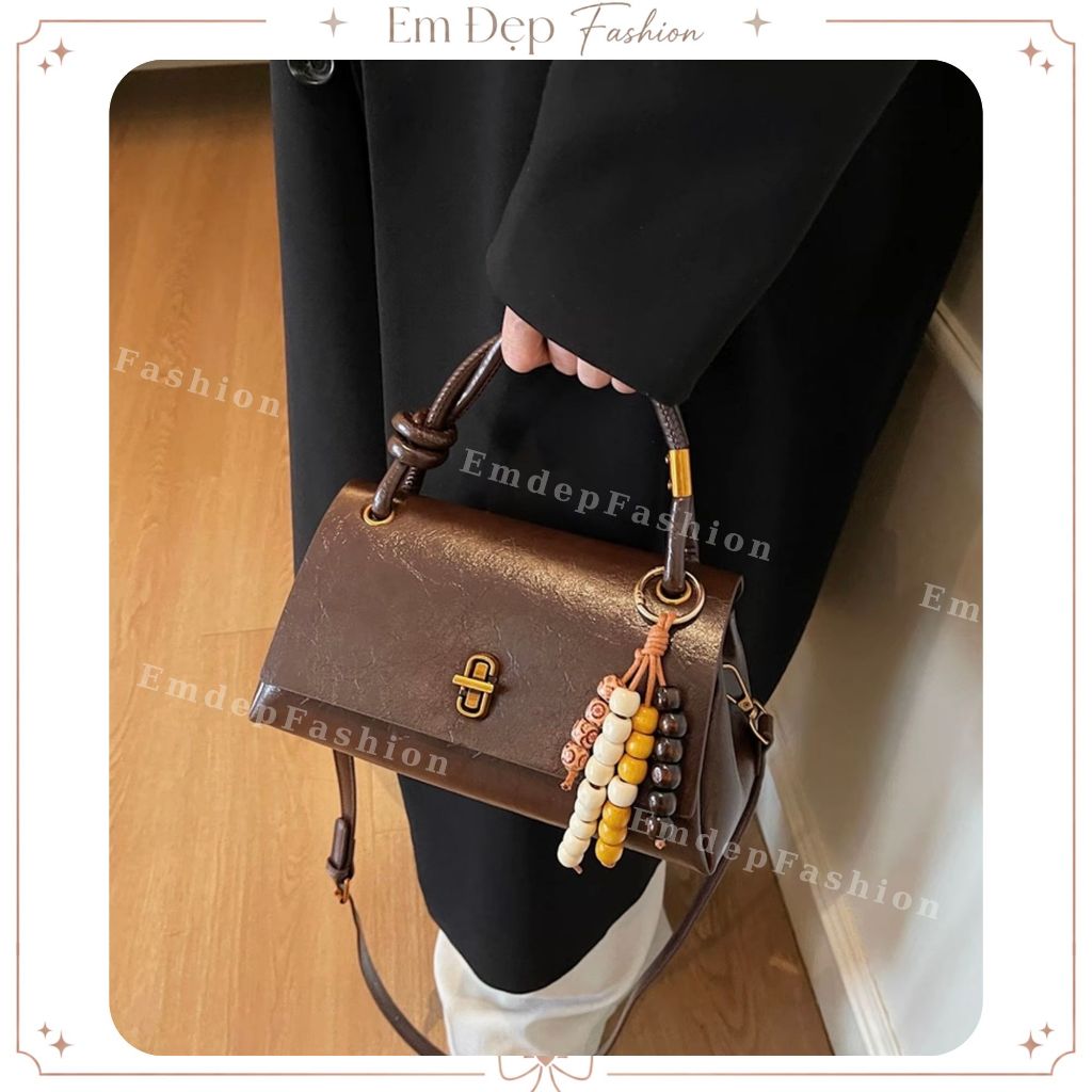 Túi Xách Nữ Cầm Tay Đeo Chéo Emdep Fashion Sang Chảnh Thời Trang Kèm Charm Xinh Xắn - TC146*