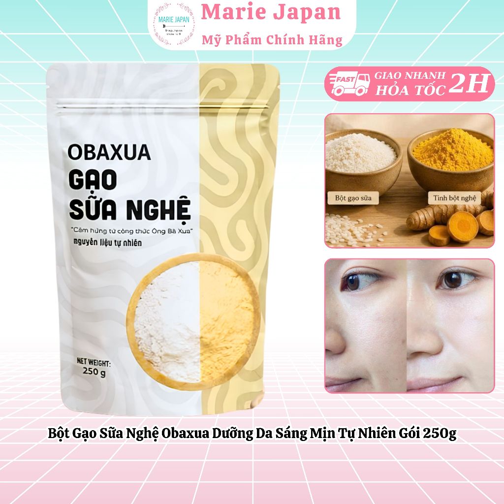 Bột Gạo Sữa Nghệ Obaxua Dưỡng Da Sáng Mịn Tự Nhiên Gói 250g