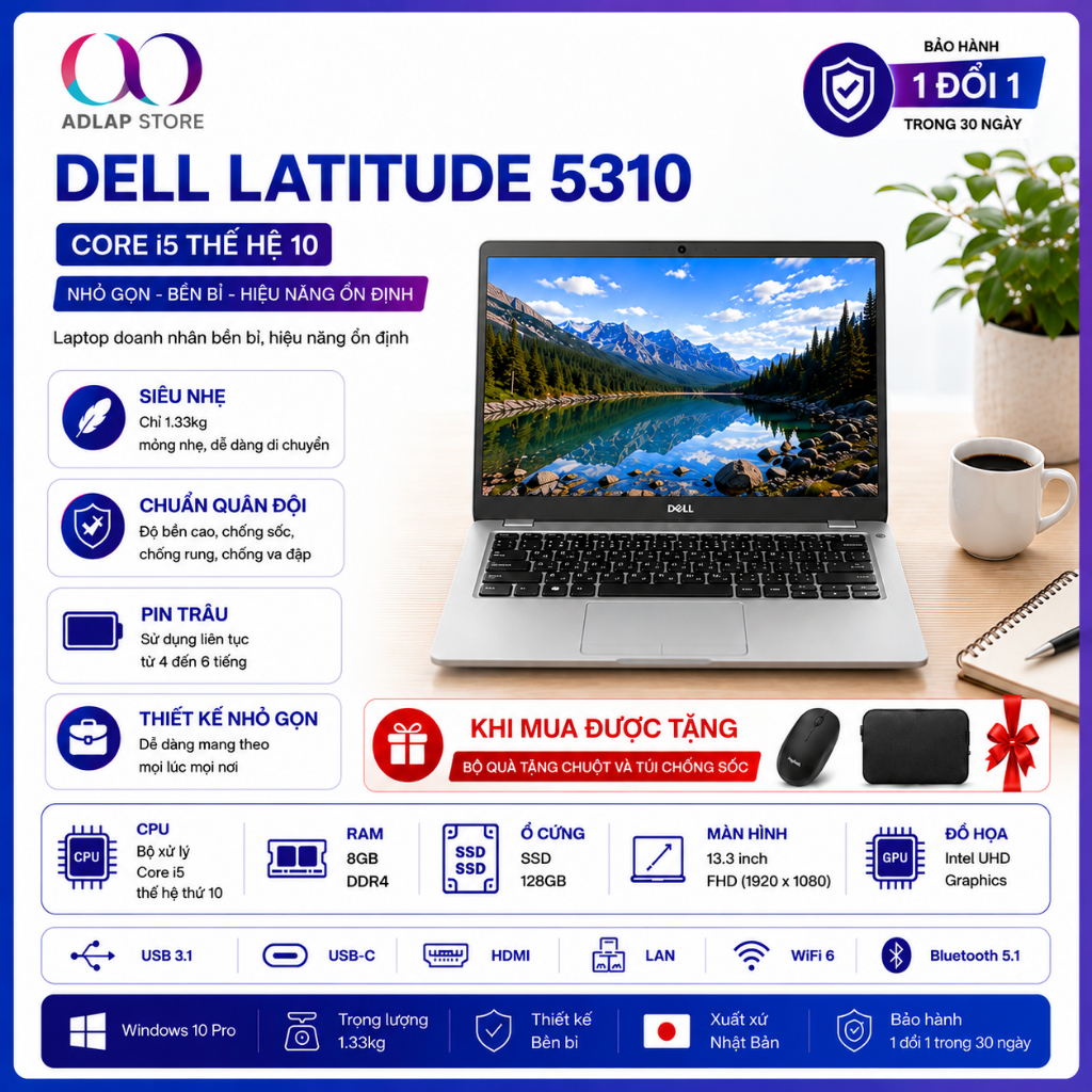 🔥 Laptop Dell Latitude 5310 i5 Gen 10 | 8GB RAM | 128GB SSD | Full HD