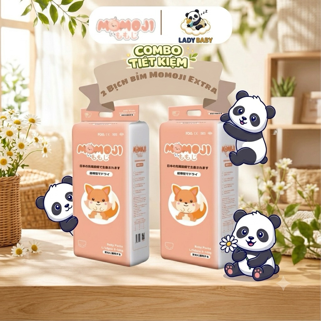 Combo 2 Bịch Bỉm Momoji Chính Hãng Siêu Thấm Hút Đủ size thoáng mát cho bé